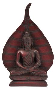 Meditující Buddha s listem stromu Bódhi, tmavě červený, pryskyřice