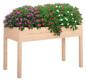 Outsunny Vyvýšená Městská Zahrada z Přirozeného Dřeva 122,5x56,5x76 cm - Vyvýšený Zahradní Stůl s Netkanou Textilií a 4 Odtokovými Otvory pro Rostliny