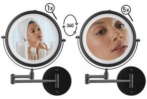 Erga Eda, LED osvětlené kosmetické zrcadlo na make-up ø20 cm, černá matná, ERG-YKA-CH.EDA-BLK