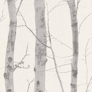 Vliesové tapety na zeď Natural Living 6305-10, rozměr 10,05 m x 0,53 cm, kmeny stromů šedé s třpytkami, Erismann