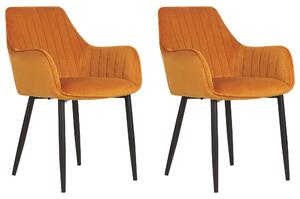 Sada 2 sametových jídelních židlí oranžové WELLSTON
