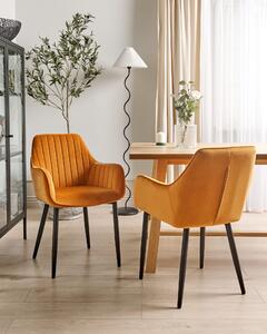 Sada 2 sametových jídelních židlí oranžové WELLSTON