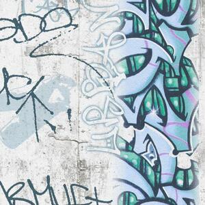 Papírové tapety na zeď Boys & Girls 36986-2, graffiti modrozelené, rozměr 10,05 m x 0,53 m, A.S.Création