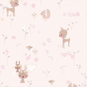 Papírové tapety na zeď Boys & Girls 36988-3, lesní zvířátka na růžovém podkladu, rozměr 10,05 m x 0,53 m, A.S.Création