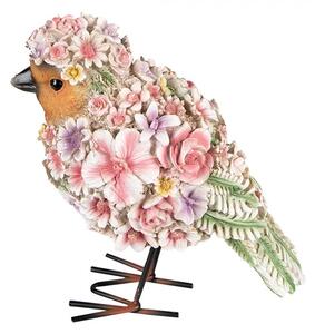 Dekorativní soška ptáčka posetého květinami - 11*17*18 cm