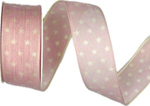 Stuha vánoční bavlněná TINY STARS PINK pastelově růžová 25mm x 2m(9,-Kč/m)