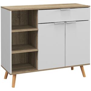 HOMCOM Moderní obývací pokoj komoda s kuchyňskou komodou, 1 zásuvka, 2 tichá dvířka a nastavitelné police do jídelny, chodby a ložnice 95x35x85 cm Bíl
