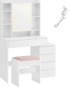 SONGMICS Toaletní stolek s LED osvětlením a taburetem Vasagle Ginny 98 cm bílý