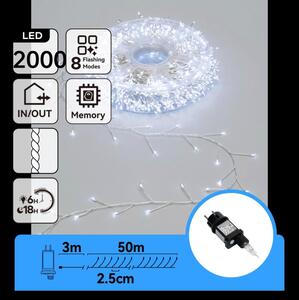 Aigostar - LED Venkovní vánoční řetěz 2000xLED/8 funkcí 53m IP44 studená bílá
