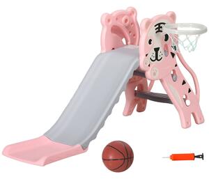 AIYAPLAY 3v1 Dětská skluzavka pro děti ve věku 18 až 36 měsíců se 2 schody, 1 basketballovým košem a zvířecím vzorem pro vnitřní použití 133x60x70 cm