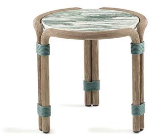Ethimo Odkládací stolek Rotin, Ethimo, kulatý 43,5x42 cm, rám lakovaný hliník barva Burnished Brass, deska mramor dekor Carrara