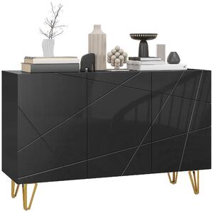 HOMCOM Kancelářský stolek do obývacího pokoje, záznamový stolek s 3 dveřmi a nastavitelnými policemi pro kuchyň 120x40x75 cm černý lesklý | Aosom