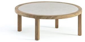 Ethimo Konferenční stolek Grand Life, Ethimo, kulatý 77x25 cm, rám teakové dřevo, deska keramika dekor Ice White