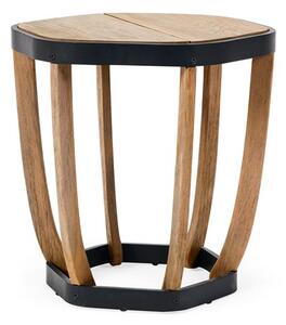 Ethimo Odkládací stolek Swing, Ethimo, kulatý 50x47 cm, rám lakovaný hliník barva Olive Green, deska teakové dřevo