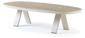 Ethimo Konferenční stolek Esedra, Ethimo, oválný 160x80x40 cm, rám lakovaný hliník barva Warmwhite, deska mořené teakové dřevo