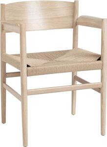 Dřevěná židle s područkami s pleteným sedákem Nestor, ručně vyrobená