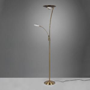 LED stojací lampa Granby s lampou na čtení mosaz