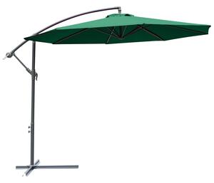 Zahradní slunečník Outsunny Ø300x250 cm s bočním podpěrným mechanismem a křížovou základnou - Tmavě zelený | Aosom