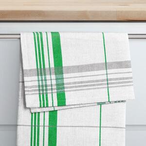 Goldea kuchyňská bavlněná utěrka pestře tkaná - vzor 061 zeleno-šedé proužky na bílém 50 x 70 cm