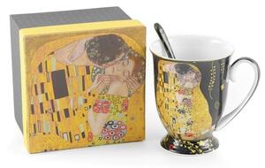 HOME ELEMENTS Porcelánový hrnek se lžičkou 280 ml, Klimt Polibek černý
