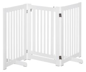 PawHut Dřevěná Psí Brána 155x76 cm Skládací Plot 3 Panely s 1 Dveřmi a Podpůrnými Nohy pro Chodbu a Schodiště Bílá | Aosom