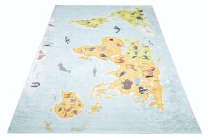 Dětský koberec s mapou světa a zvířátky