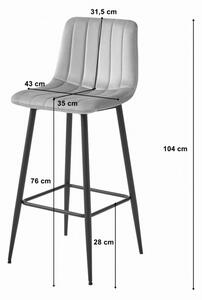 Set čtyř barových židlí POZZA sametově stříbrná (černé nohy) 4 ks