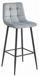 Barová židle ARCETO sametová stříbrná (černé nohy)