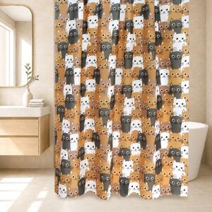 Bellatex Koupelnový závěs 180x200 cm Kočka Hnědá,Šedá