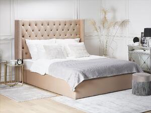 Sametová postel s úložným prostorem160 x 200 cm béžová LUBBON