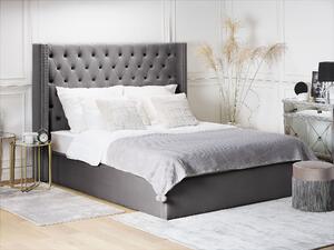 Sametová postel s úložným prostorem180 x 200 cm šedá LUBBON