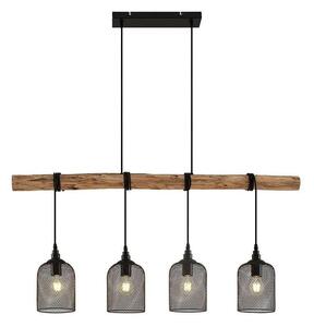 Lindby - Elrond 4 Závěsné Světlo Black/Wood