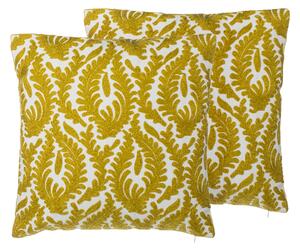 Sada 2 vyšívaných bavlněných polštářů 45 x 45 cm žluté PRIMULA