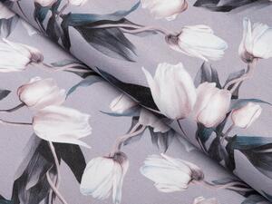 Dekorační látka PML-034 Bílé tulipány na šedém - šířka 150 cm