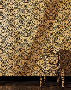 Vliesové tapety na zeď Versace III 93583-4, rozměr 10,05 m x 0,70 m, barokní květinový vzor žluto-černý, A.S. Création