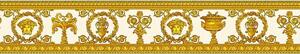 Vliesové bordury na zeď Versace III 34305-2, rozměr 5 m x 9 cm, barokní květinový vzor bílo-zlatý, A.S. Création