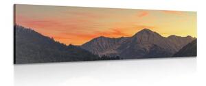 Obraz západ slunce na horách - 150x50 cm