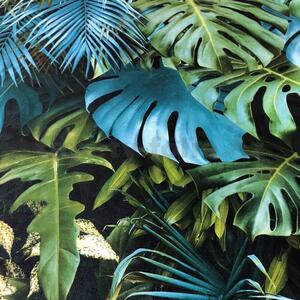 Vliesové tapety na zeď Greenery 37280-3, rozměr 10,05 m x 0,53 m, palmové listy a listy Monstera modro-zelené, A.S. Création