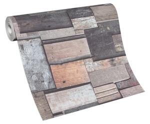 Vliesové tapety na zeď Natalia 10041-11, rozměr 10,05 m x 0,53 m, obklad z dřeva hnědo-šedý, Erismann