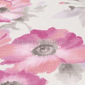 Vliesové tapety na zeď G.M.K. Fashion For Walls 10051-05, rozměr 10,05 m x 0,53 m, květy růžovo-fialové na bílém podkladu, Erismann