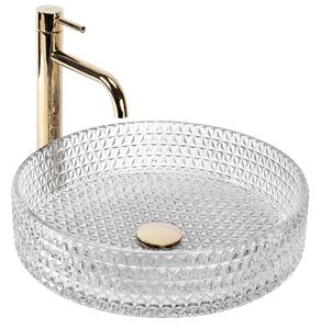 Rea, Umyvadlo na desku Rea Cristal Transparent 39 Gold brush ring, REA-U8881