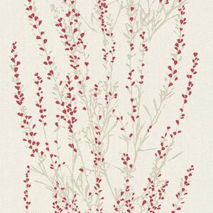 Vliesové tapety na zeď Blooming 37267-4, rozměr 10,05 m x 0,53 m, větvičky stříbrné s červenými lístky, A.S. CRÉATION