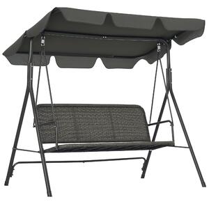 Outsunny zahradní houpačka pro tři osoby s nastavitelnou stříškou, sedadlo z PE ratanu a opěrkami na balkón, terasu, patio, nosnost 240 kg, 167x112x15