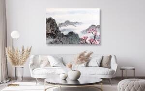 Obraz tradiční čínská malba krajiny - 60x40 cm