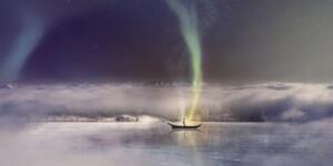 Obraz polární záře nad zamrzlým jezerem - 100x50 cm