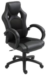 HOMCOM Kancelářská židle s nastavitelnou výškou a vysokým opěradlem potažená PU kůží a prodyšnou síťovinou 71x61x108-118 cm Černá | Aosom