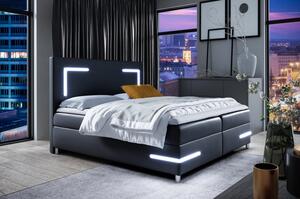 Čalouněná postel s osvětlením KAZIMA - 180x200, černá + topper ZDARMA