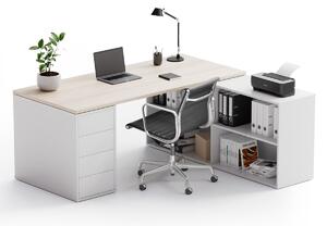 PLAN Kancelářský psací stůl s úložným prostorem BLOCK B04, bílá/dub přírodní