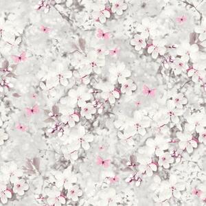 Vliesové tapety na zeď IMPOL A24303 (309964), bílé květy s lesklými detaily s motýly, rozměr 10,05 m x 0,53 m, Ugépa
