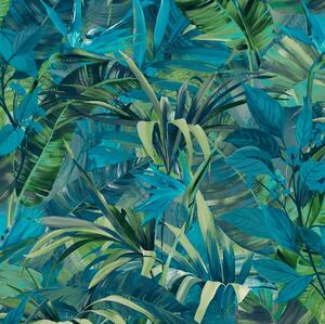 Vliesové tapety na zeď IMPOL Jungle Fever JF2302, listy zeleno-tyrkysové, rozměr 10,05 m x 0,53 m, GRANDECO